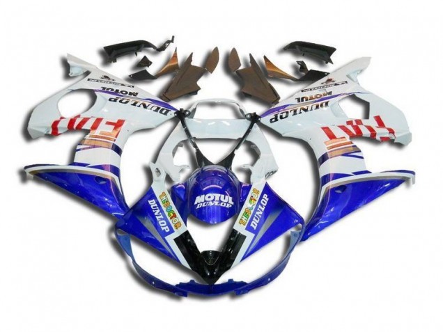 2003-2005 White Blue Fiat Motul Dunlop Yamaha YZF R6 Bike Fairings 2003-2005 White Blue Fiat Motul Dunlop Yamaha YZF R6 Bike Fairings