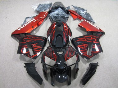 2005-2006 Black Red Flame Honda CBR600RR Motorcycle Fairings Kits