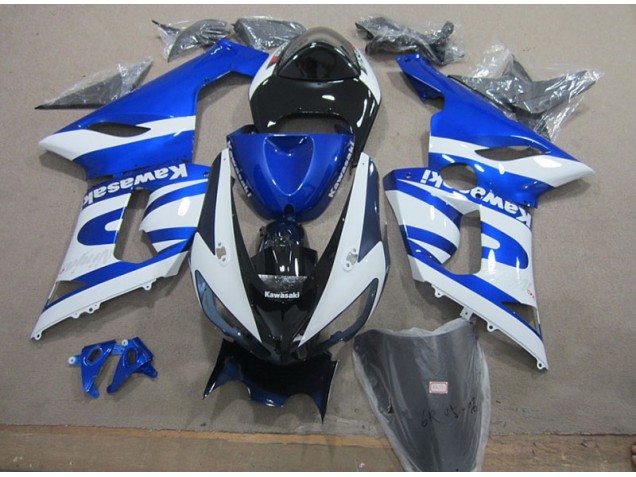 2005-2006 Blue White Kawasaki ZX6R Motorcycle Replacement Fairings 2005-2006 Blue White Kawasaki ZX6R Motorcycle Replacement Fairings