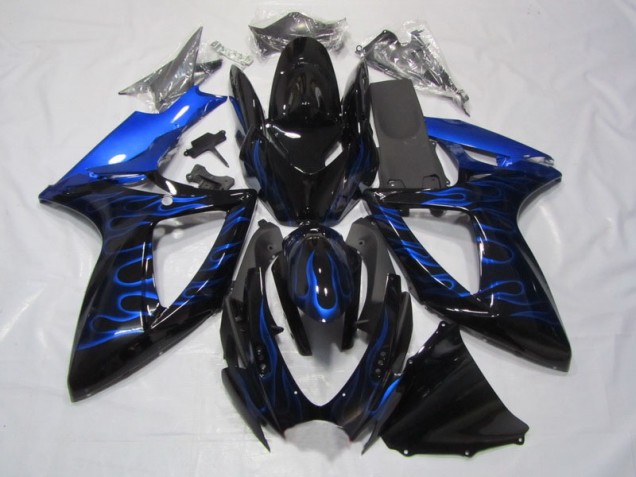 2006-2007 Black Blue Flame Suzuki GSXR750 Bike Fairings 2006-2007 Black Blue Flame Suzuki GSXR750 Bike Fairings