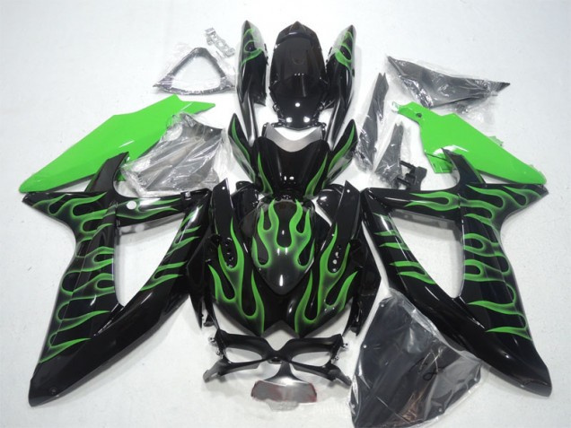2008-2010 Black Green Flame Suzuki GSXR600 Bike Fairings 2008-2010 Black Green Flame Suzuki GSXR600 Bike Fairings